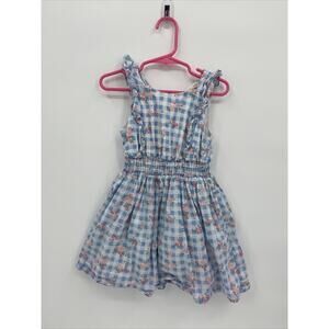 Mila & Emma Girls Plaid Floral Square Neck Ruffle Trim Fit & Flare Dress Blue 4T